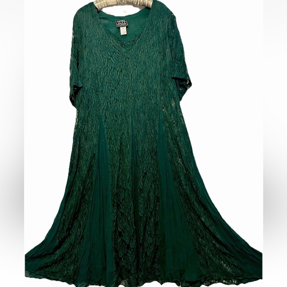 More Jazz Dress 2X Green Lace Overlay Gored Whimsigoth Witchy Vintage Y2K 90s
